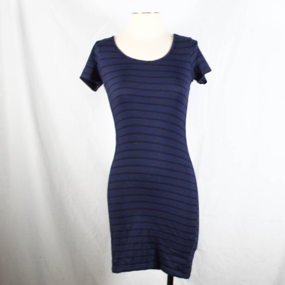 Dark Blue and Black Striped Dress with Bow Design Back - Picture 2 of 11